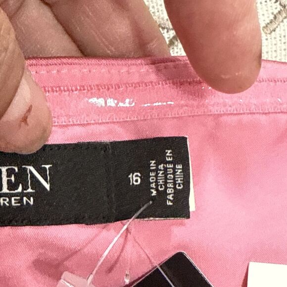 (R7) LAUREN Ralph Lauren Satin One-Shoulder Cocktail Dress in Pink Size 16 - Picture 7 of 16